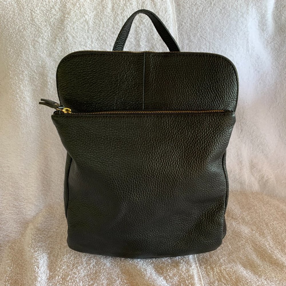 L Credi Black Pebbled Leather Backpack Italy